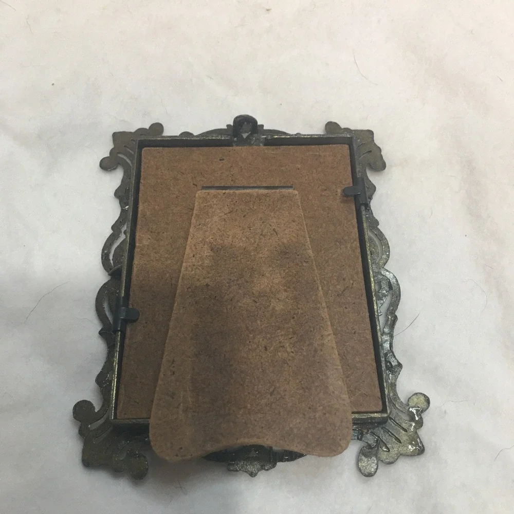 Miniature Antique Art Nouveau Gold Ornate Metal Wall Decor Frame 3 1/2 x 3